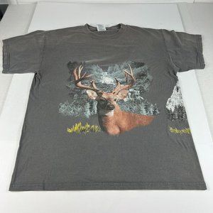 VTG TNT Deer Nature Wrap Around Shirt Adult Large Black Faded Short Sleeve Tee